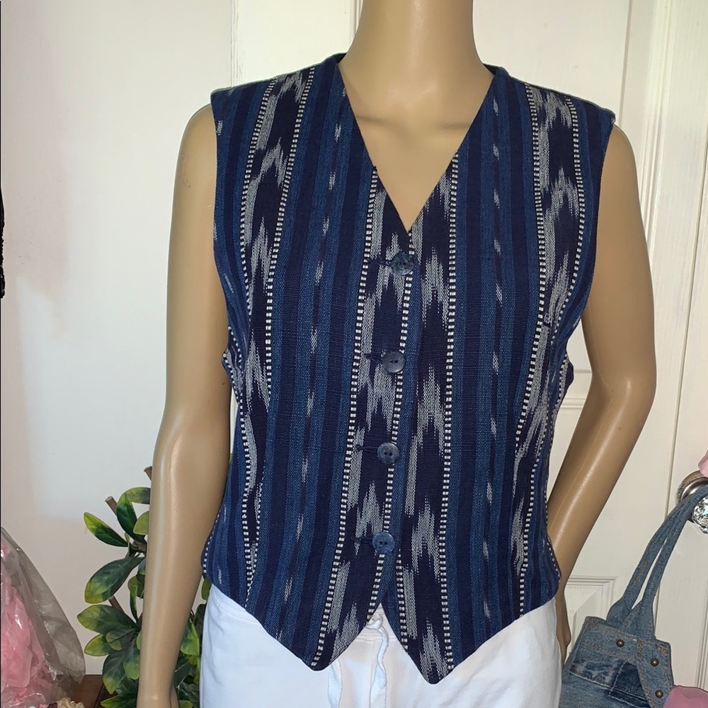 Vtg Navy Blue ikat marks & Spencer Women's Vest M